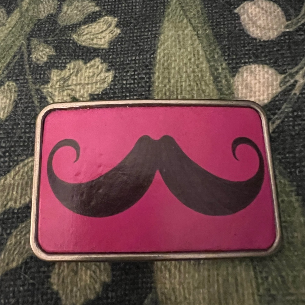 Pink and Black Mustache Belt Buckle